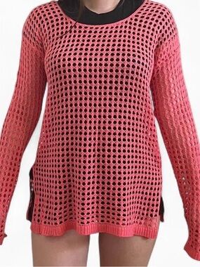 VENUS Open-Knit Crewneck Swim Coverup - Coral Pink